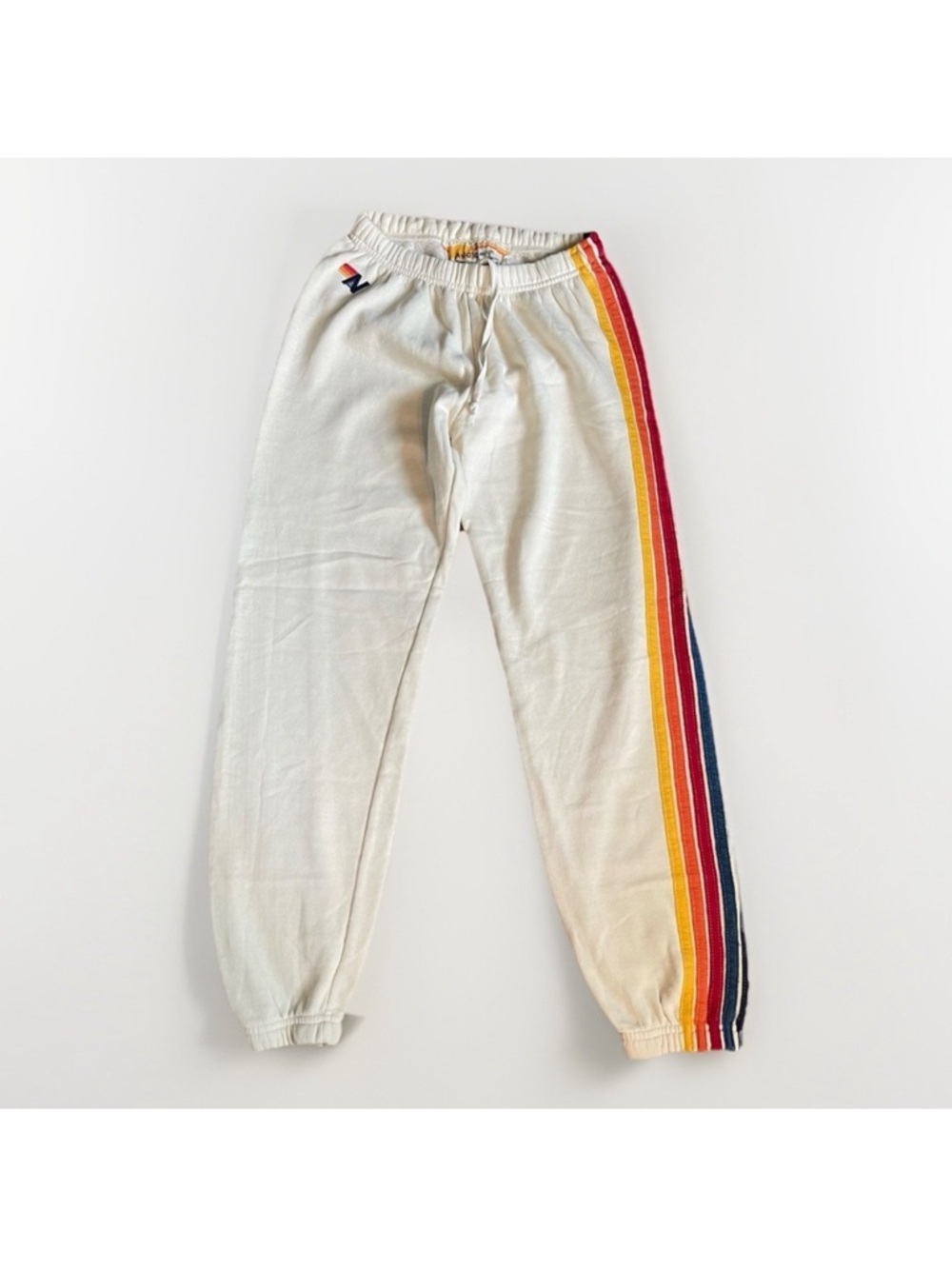 Aviator Nation Small 5 Stripe Sweatpants Cream Jogger Made In Cali USA